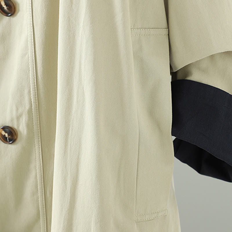 Cappotto da donna in cotone a maniche lunghe con tasche, motivo patchwork, bottoni a risvolto Buddha Stones - image 8