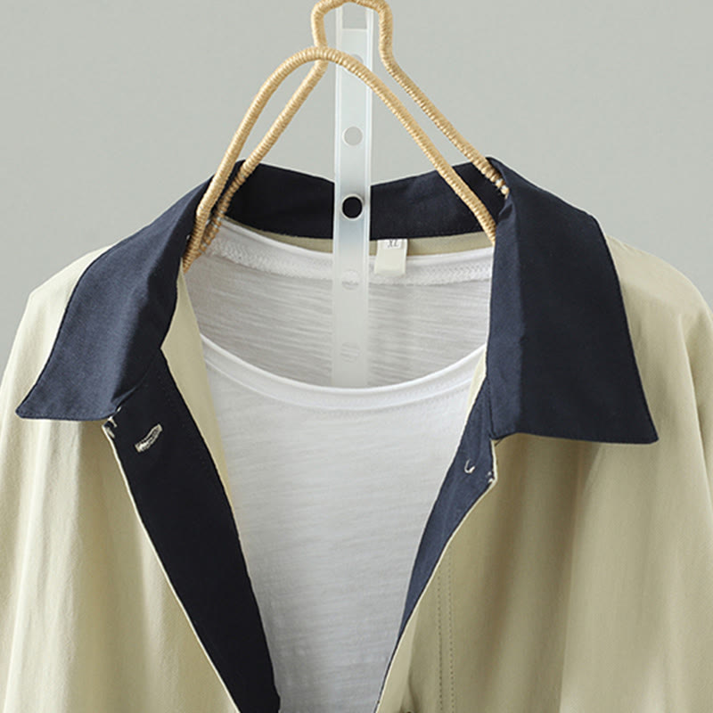 Cappotto da donna in cotone a maniche lunghe con tasche, motivo patchwork, bottoni a risvolto Buddha Stones - image 3