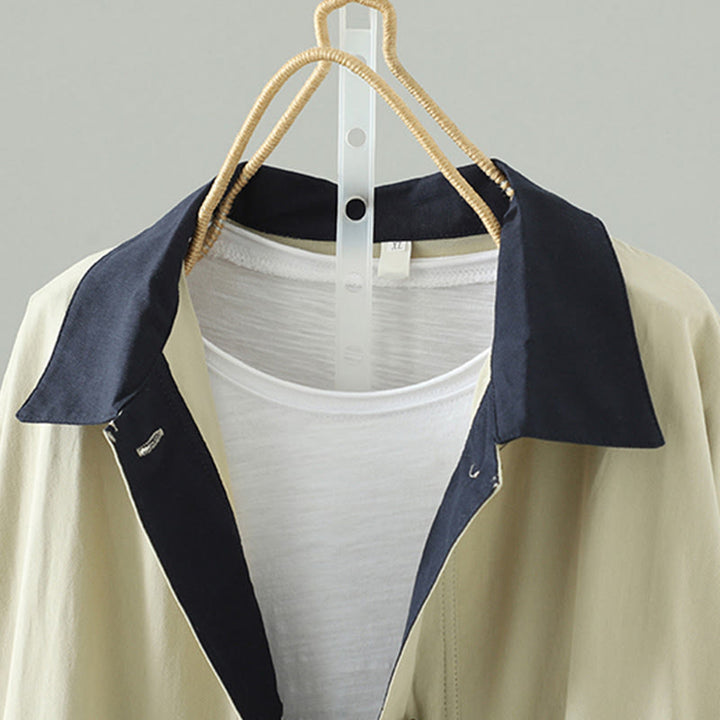 Cappotto da donna in cotone a maniche lunghe con tasche, motivo patchwork, bottoni a risvolto Buddha Stones - image 3