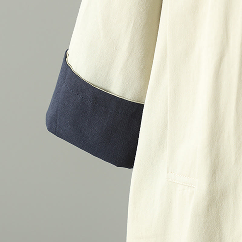 Cappotto da donna in cotone a maniche lunghe con tasche, motivo patchwork, bottoni a risvolto Buddha Stones - image 6