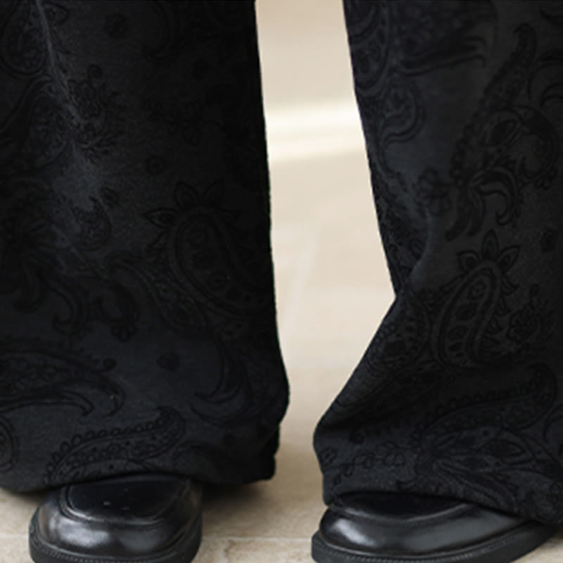 Pantaloni da donna in cotone termico con fodera in pile, gamba larga e tasche, motivo paisley jacquard Buddha Stones - image 13