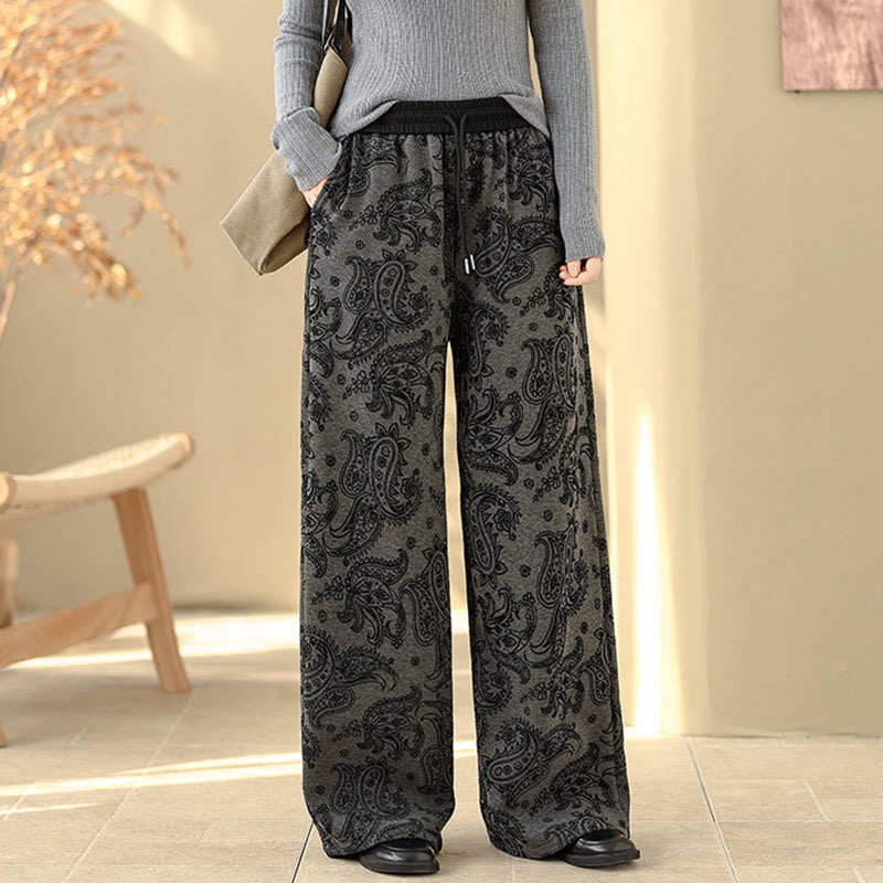 Pantaloni da donna in cotone termico con fodera in pile, gamba larga e tasche, motivo paisley jacquard Buddha Stones - image 2