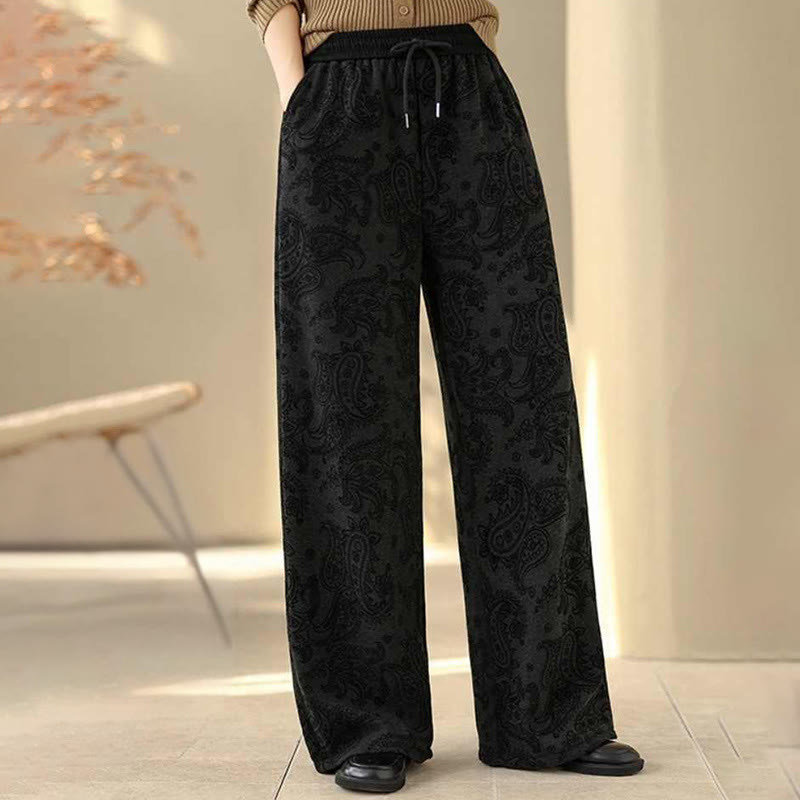 Pantaloni da donna in cotone termico con fodera in pile, gamba larga e tasche, motivo paisley jacquard Buddha Stones - image 8