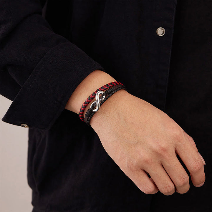 Bracciale in pelle intrecciata a tre strati con design Buddha Stones Infinitely in titanio e acciaio - image 11