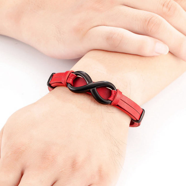 Bracciale rinforzato in pelle multicolore in acciaio al titanio con design infinito Buddha Stones - image 16