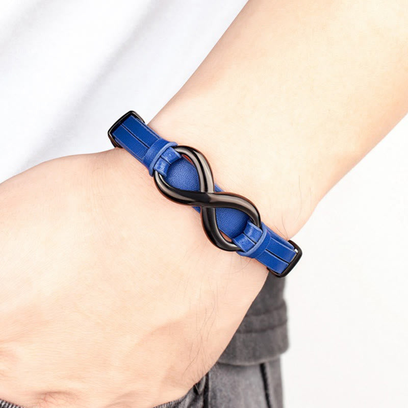 Bracciale rinforzato in pelle multicolore in acciaio al titanio con design infinito Buddha Stones - image 13