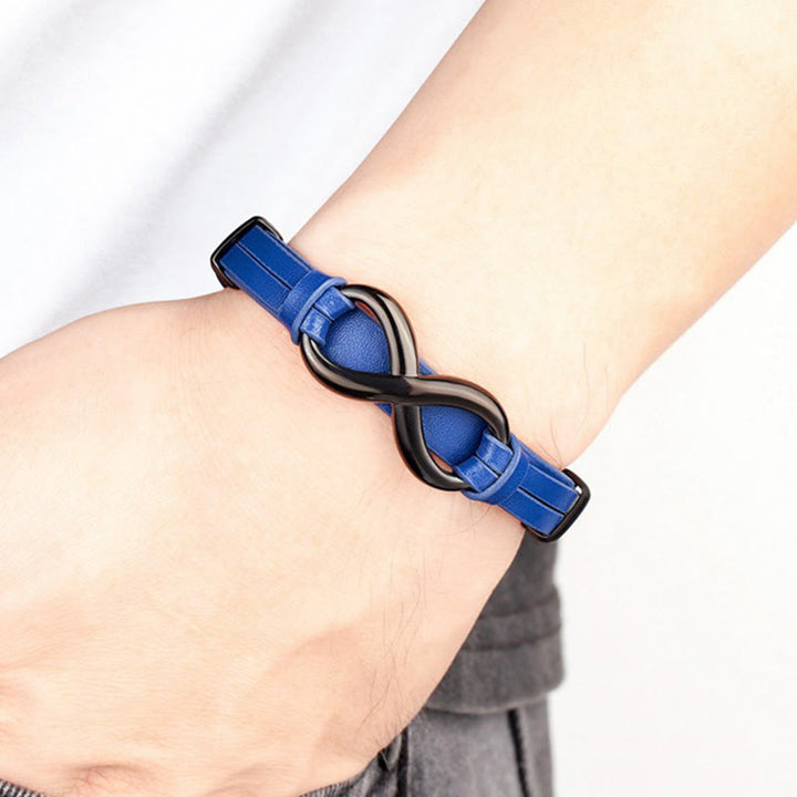 Bracciale rinforzato in pelle multicolore in acciaio al titanio con design infinito Buddha Stones - image 13