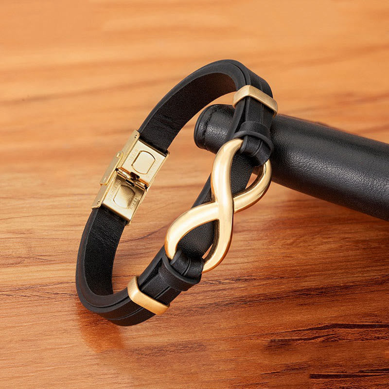 Bracciale rinforzato in pelle multicolore in acciaio al titanio con design infinito Buddha Stones - image 1