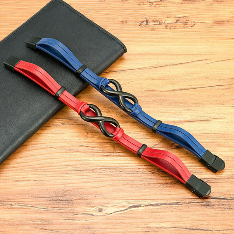Bracciale rinforzato in pelle multicolore in acciaio al titanio con design infinito Buddha Stones - image 18
