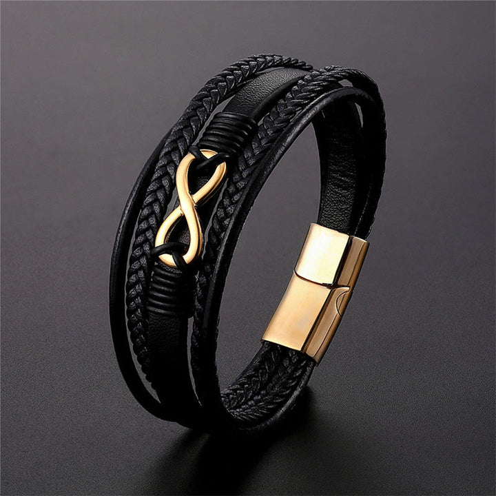 Bracciale rinforzato in pelle multistrato in acciaio al titanio con Buddha Stones - image 1