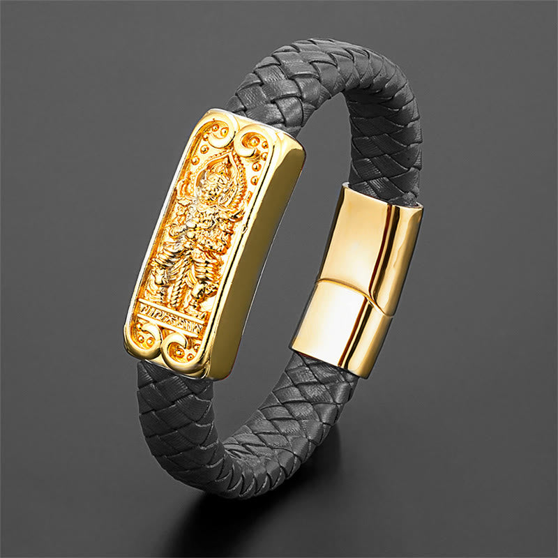 Bracciale rinforzato in pelle, acciaio al titanio Buddha Stones, simbolo del Buddha - image 1