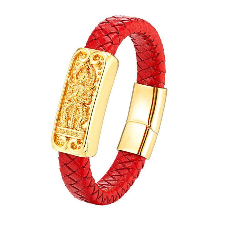 Bracciale rinforzato in pelle, acciaio al titanio Buddha Stones, simbolo del Buddha - Rosso (Circonferenza del polso: 18-22 cm) - image 6
