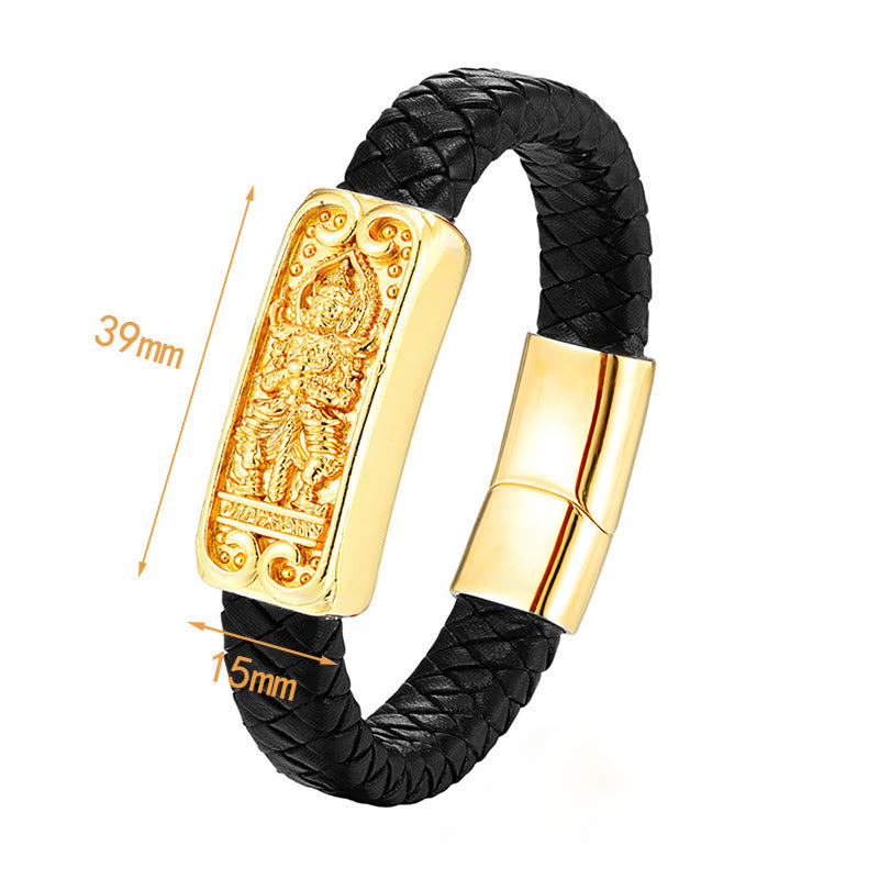 Bracciale rinforzato in pelle, acciaio al titanio Buddha Stones, simbolo del Buddha - image 2