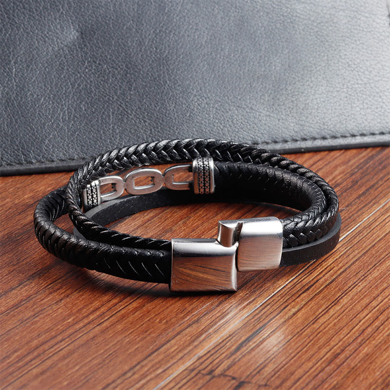 Braccialetto rinforzato in pelle e acciaio al titanio con maglie a catena fatte a mano Buddha Stones - image 5