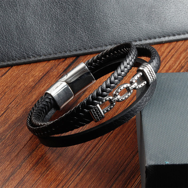 Braccialetto rinforzato in pelle e acciaio al titanio con maglie a catena fatte a mano Buddha Stones - image 3