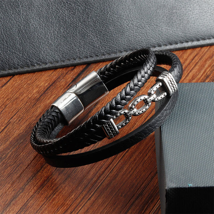 Braccialetto rinforzato in pelle e acciaio al titanio con maglie a catena fatte a mano Buddha Stones - image 3