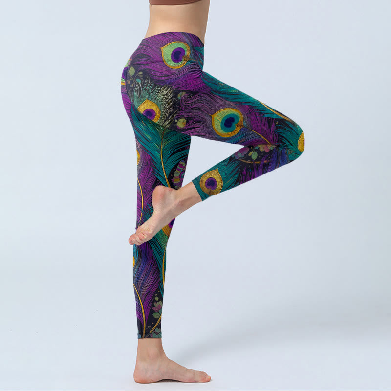 Leggings da palestra con stampa di fiori e piume di pavone, modello Buddha Stones, pantaloni da yoga da donna - image 4