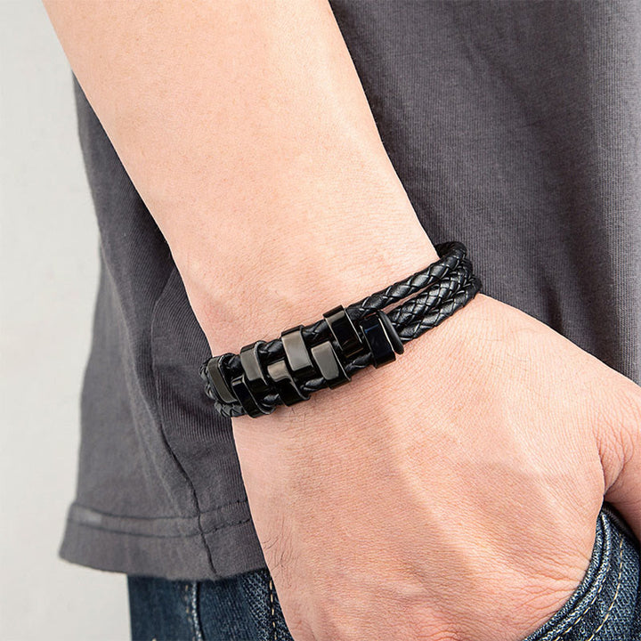 Bracciale rinforzato in pelle, acciaio al titanio Buddha Stones con design geometrico - image 2