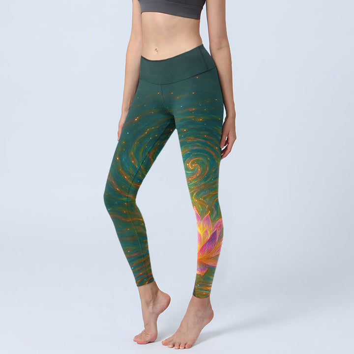 Leggings da palestra con stampa di increspature dell'acqua di loto, modello Buddha Stones, pantaloni da yoga da donna - Nero - US18, UK/AU22, EU50 (4XL) - image 0