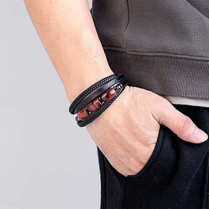 Braccialetto rinforzato in pelle Buddha Stones occhio di tigre naturale, occhio di tigre verde e occhio di tigre rosso - image 8