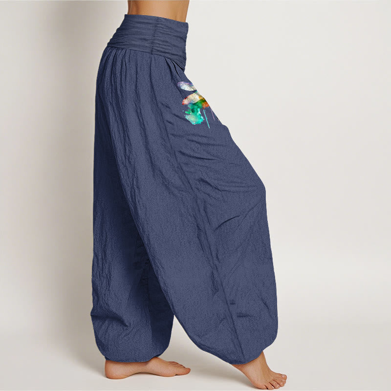 Pantaloni harem da donna con elastico in vita e motivo a libellula in puro cotone Buddha Stones - image 7