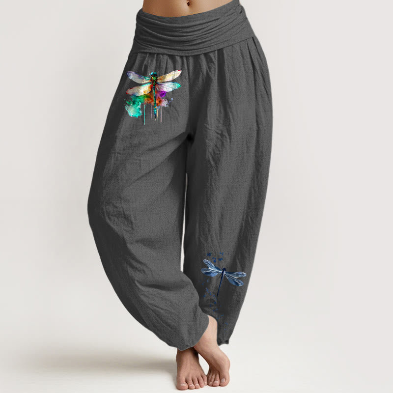 Pantaloni harem da donna con elastico in vita e motivo a libellula in puro cotone Buddha Stones - Grigio tenue - US16, UK/AU20, EU48 (3XL) - image 8