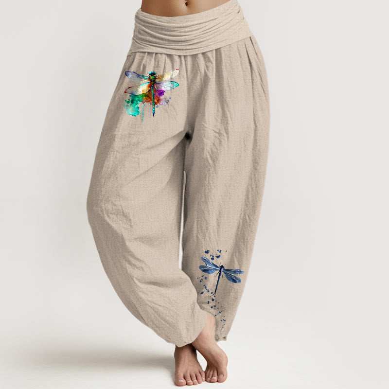 Pantaloni harem da donna con elastico in vita e motivo a libellula in puro cotone Buddha Stones - Tan - US16, UK/AU20, EU48 (3XL) - image 11