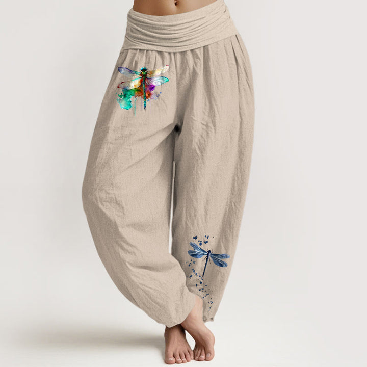 Pantaloni harem da donna con elastico in vita e motivo a libellula in puro cotone Buddha Stones - Tan - US16, UK/AU20, EU48 (3XL) - image 11