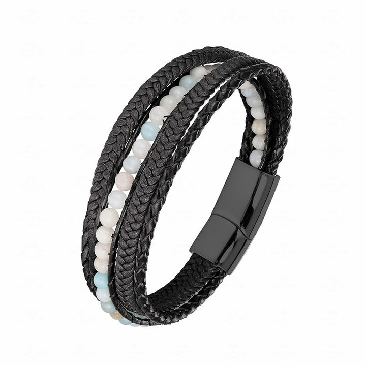 Bracciale rinforzato in pelle con perline, agata indiana, occhio di tigre Buddha Stones - Fibbia nera in amazzonite - 18-22 cm - image 25