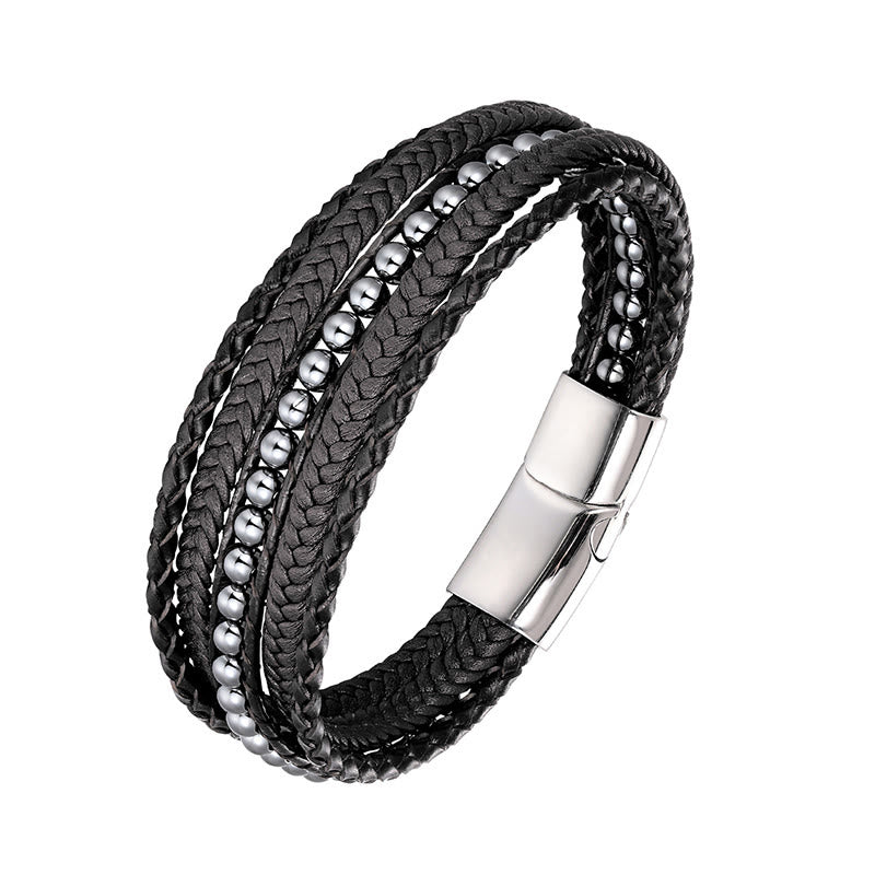 Bracciale rinforzato in pelle con perline, agata indiana, occhio di tigre Buddha Stones - Fibbia in argento ematite - 18-22 cm - image 10