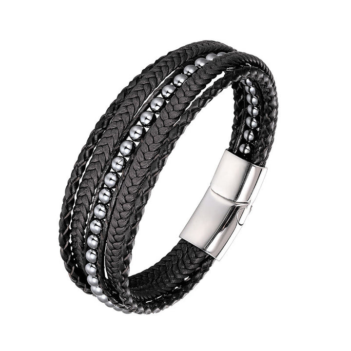 Bracciale rinforzato in pelle con perline, agata indiana, occhio di tigre Buddha Stones - Fibbia in argento ematite - 18-22 cm - image 10
