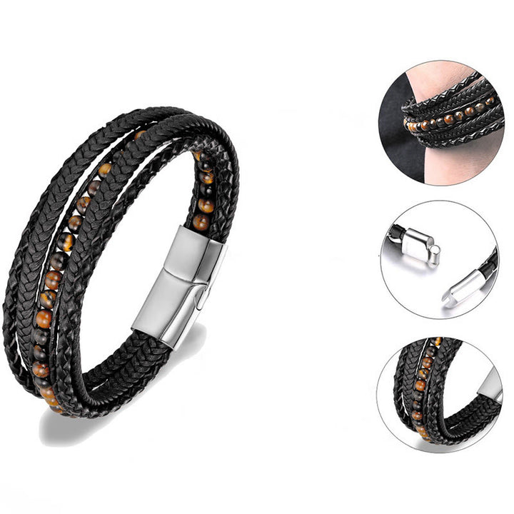 Bracciale rinforzato in pelle con perline, agata indiana, occhio di tigre Buddha Stones - image 6