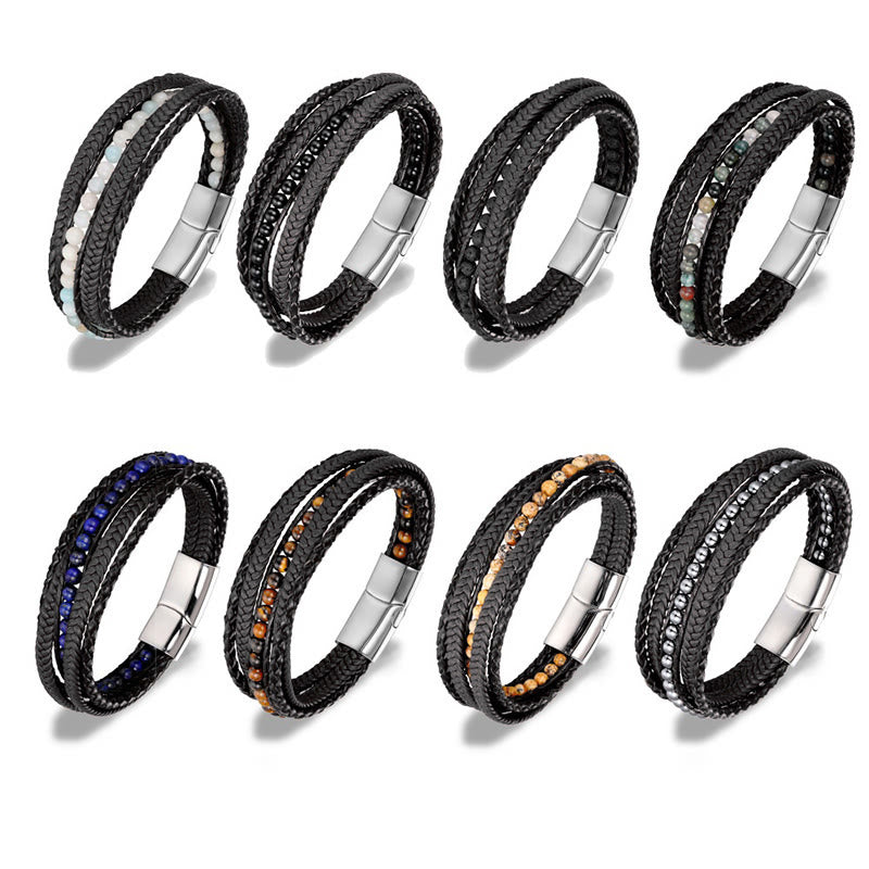 Bracciale rinforzato in pelle con perline, agata indiana, occhio di tigre Buddha Stones - image 26