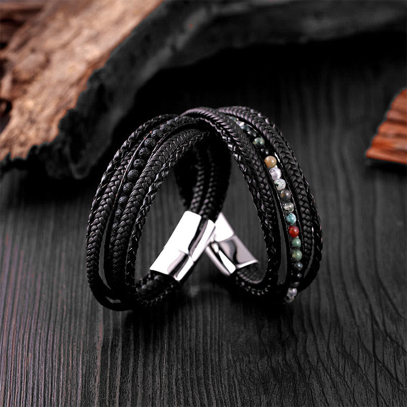 Bracciale rinforzato in pelle con perline, agata indiana, occhio di tigre Buddha Stones - image 28