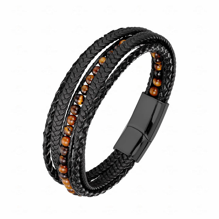 Bracciale rinforzato in pelle con perline, agata indiana, occhio di tigre Buddha Stones - Fibbia nera in occhio di tigre - 18-22 cm - image 20