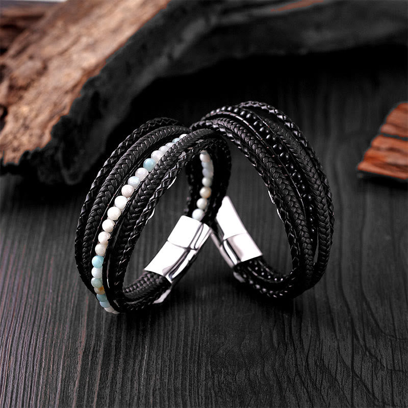 Bracciale rinforzato in pelle con perline, agata indiana, occhio di tigre Buddha Stones - image 27