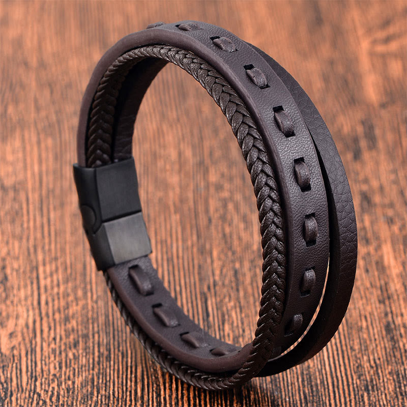 Braccialetto Buddha Stones con fibbia in acciaio al titanio e pelle intrecciata multistrato per la calma - image 15