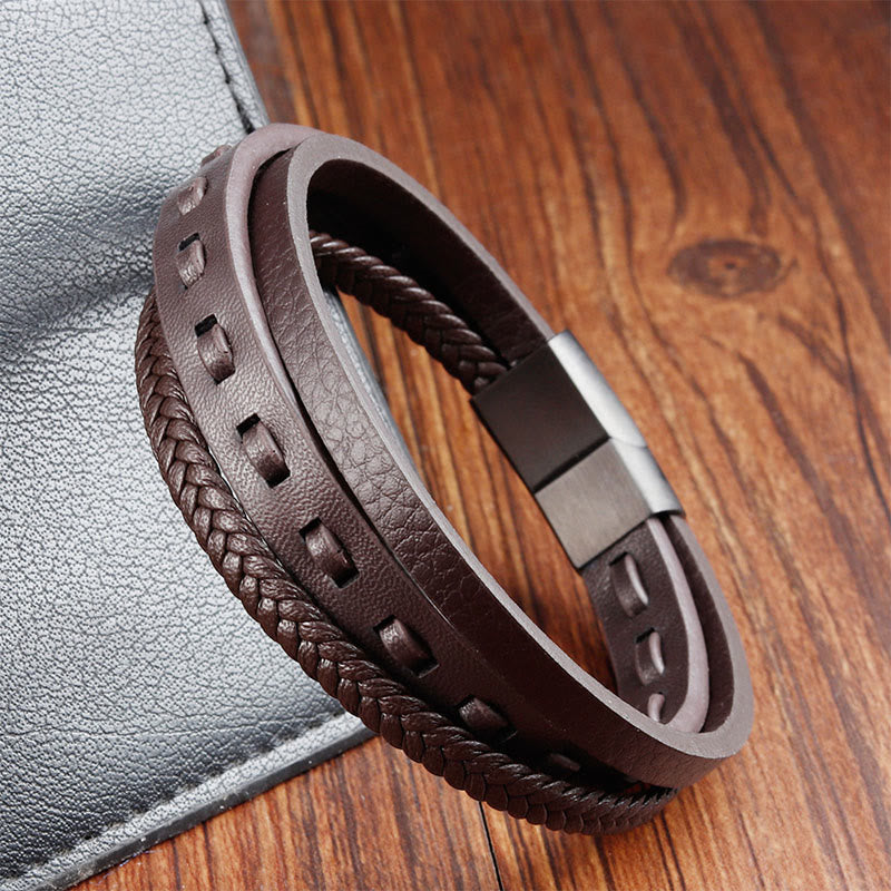 Braccialetto Buddha Stones con fibbia in acciaio al titanio e pelle intrecciata multistrato per la calma - image 16