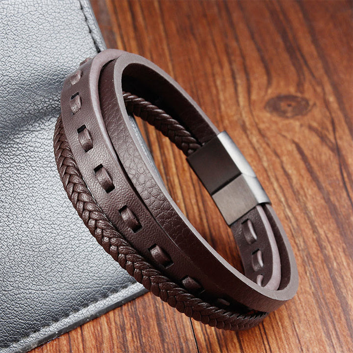 Braccialetto Buddha Stones con fibbia in acciaio al titanio e pelle intrecciata multistrato per la calma - image 16