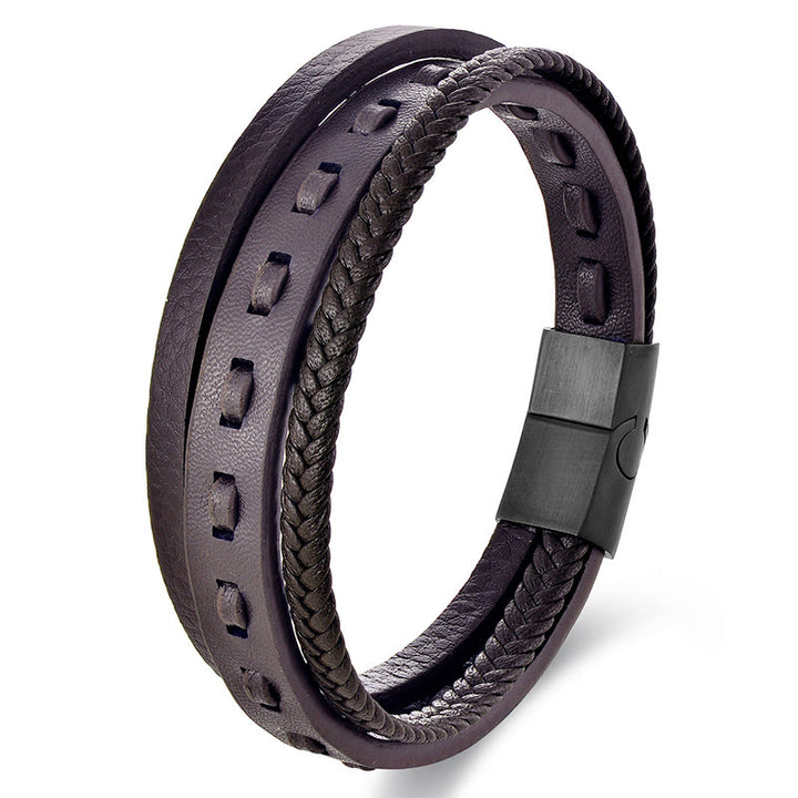 Braccialetto Buddha Stones con fibbia in acciaio al titanio e pelle intrecciata multistrato per la calma - Marrone multistrato (circonferenza polso: 18-20 cm) - image 14