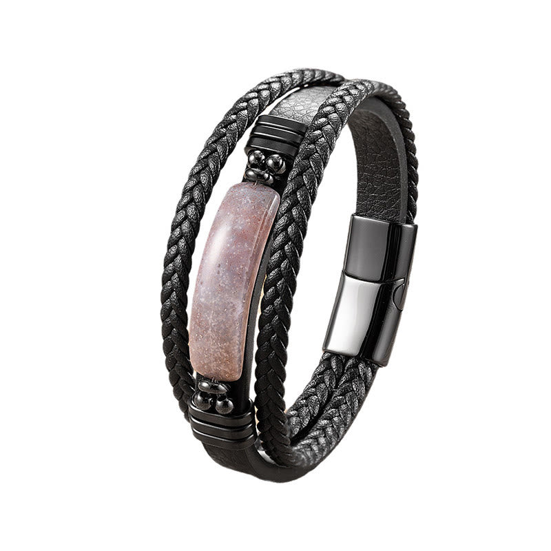 Bracciale rinforzato in pelle, acciaio al titanio , Buddha Stones, ematite, lazurite, pietra glitterata nera, cristallo rosa - image 25