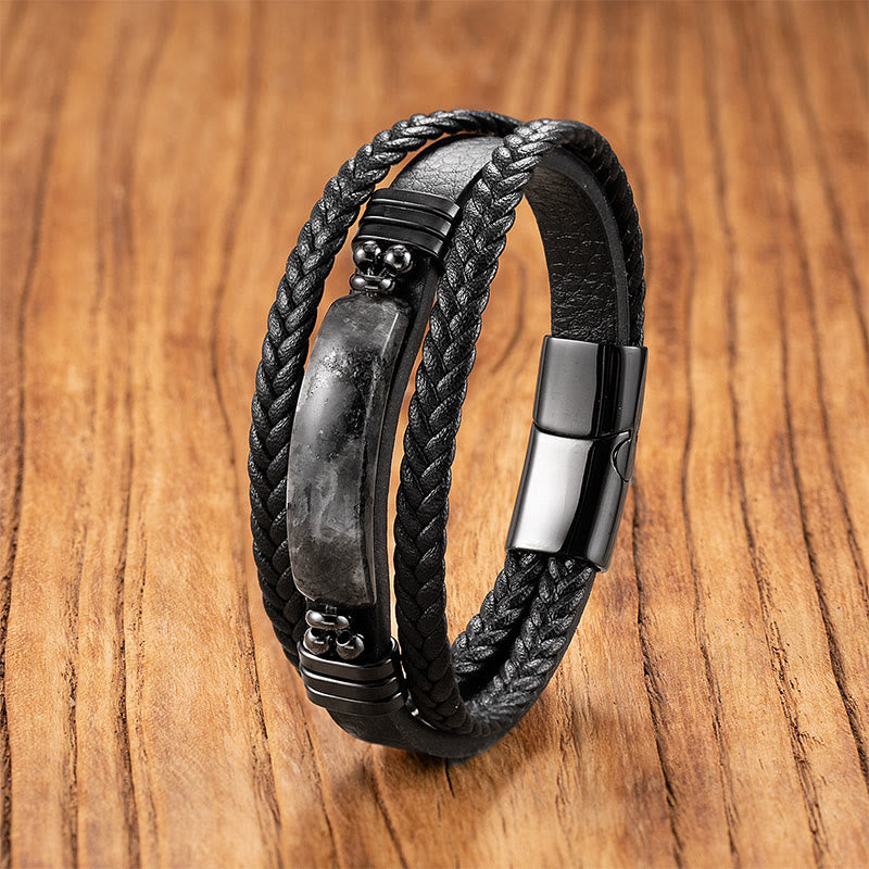 Bracciale rinforzato in pelle, acciaio al titanio , Buddha Stones, ematite, lazurite, pietra glitterata nera, cristallo rosa - Pietra nera glitterata - 18-22 cm - image 5