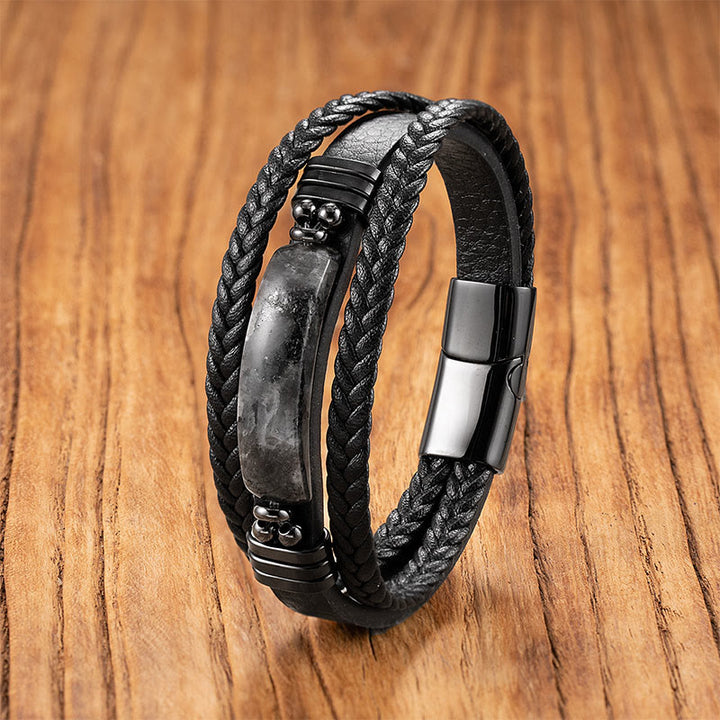 Bracciale rinforzato in pelle, acciaio al titanio , Buddha Stones, ematite, lazurite, pietra glitterata nera, cristallo rosa - Pietra nera glitterata - 18-22 cm - image 5