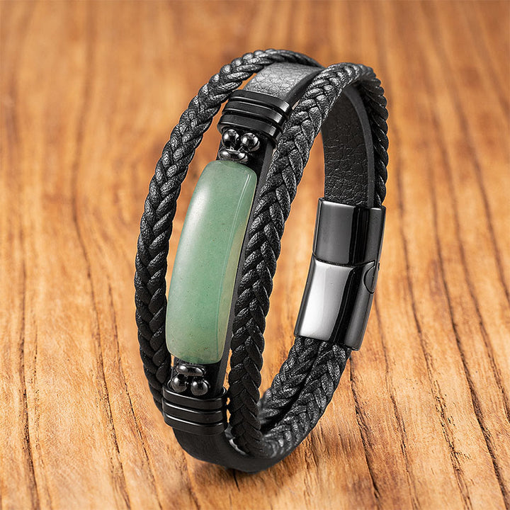 Bracciale rinforzato in pelle, acciaio al titanio, cristallo rosa, Buddha Stones, ematite, lazurite, lapislazzuli, pietra glitter nera - Avventurina verde - 18-22 cm - image 16