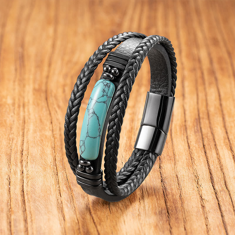 Bracciale rinforzato in pelle, acciaio al titanio , Buddha Stones, ematite, lazurite, pietra glitterata nera, cristallo rosa - Turchese - 18-22 cm - image 10