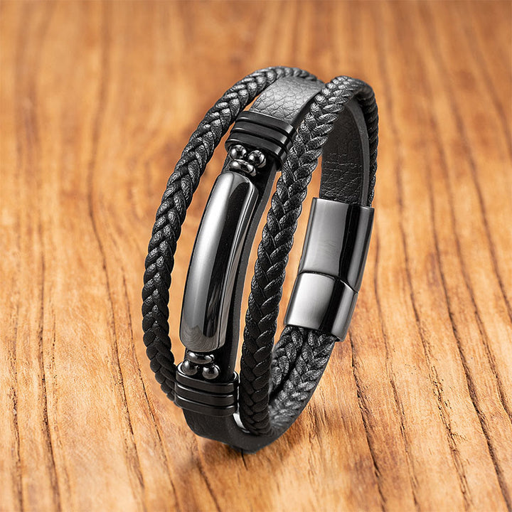 Bracciale rinforzato in pelle, acciaio al titanio, cristallo rosa, Buddha Stones, ematite, lazurite, lapislazzuli, pietra glitter nera - Ematite - 18-22 cm - image 0