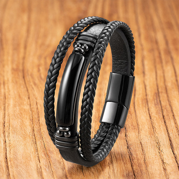 Bracciale rinforzato in pelle, acciaio al titanio , Buddha Stones, ematite, lazurite, pietra glitterata nera, cristallo rosa - Onice nero - 18-22 cm - image 14