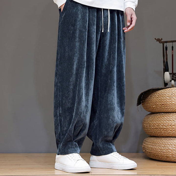 Pantaloni da uomo in puro cotone invernale con fodera in pile spesso e tasche , Buddha Stones - image 1