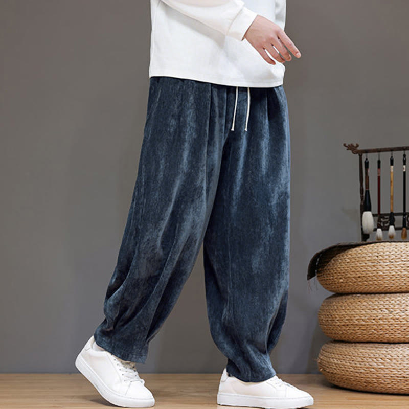 Pantaloni da uomo in puro cotone invernale con fodera in pile spesso e tasche , Buddha Stones - Blu notte - US/UK/AU46, EU56 (5XL) - image 0