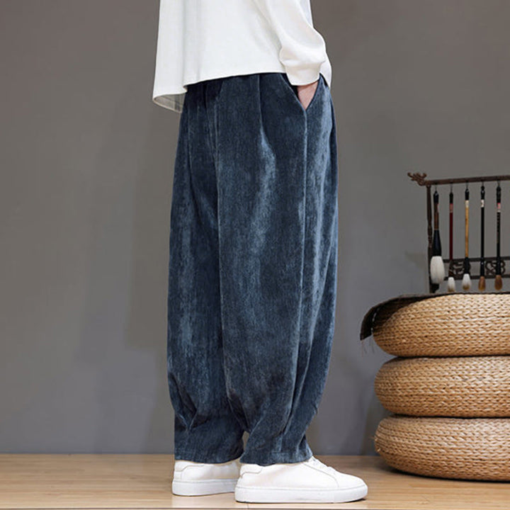 Pantaloni da uomo in puro cotone invernale con fodera in pile spesso e tasche , Buddha Stones - image 4